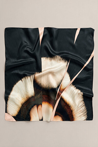viki concept Bandană eșarfă cu model floral abstract negru bej 50x50 cm
