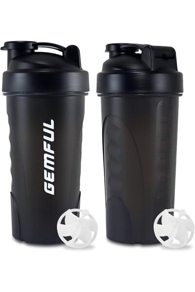 GEMFUL Protein Shaker Bottle Bpa Free 2 Pack Flip Top Cap