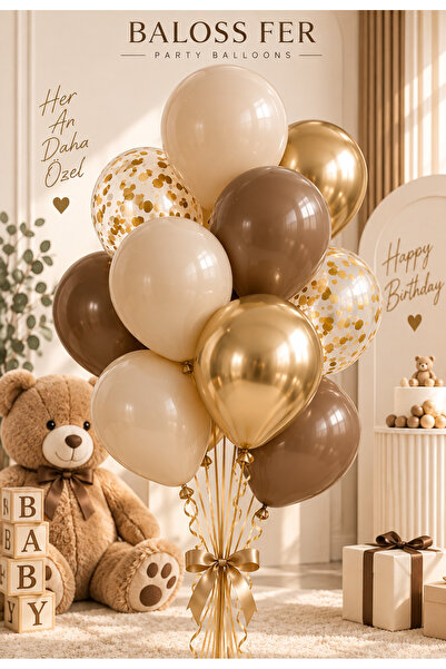 baloss fer Kahverengi Gold Balon Seti 20'li Nude Doğum Günü Balon Süsleme Set...
