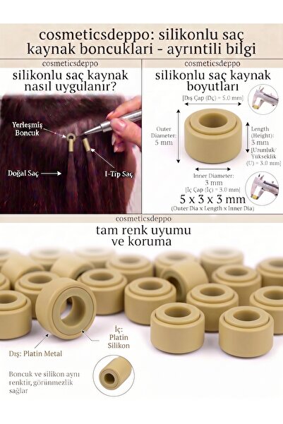cosmeticsdeppo Saç Kaynak, Tinsel ve Saç Süsü Takma Boncuğu (Platin -1.000 Adet)
