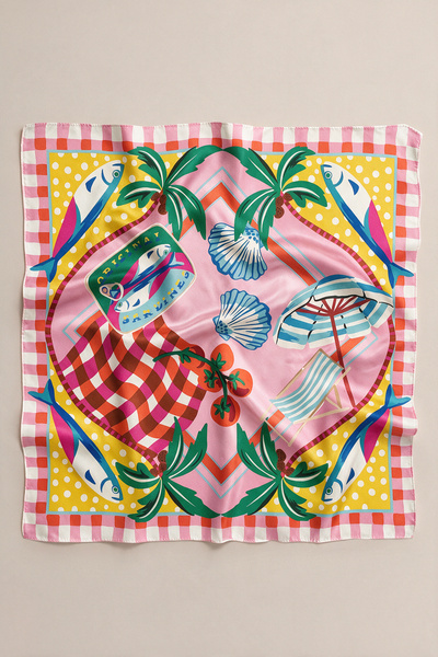 viki concept Pembe Tropikal Piknik Desen Fular Bandana 50x50 Cm