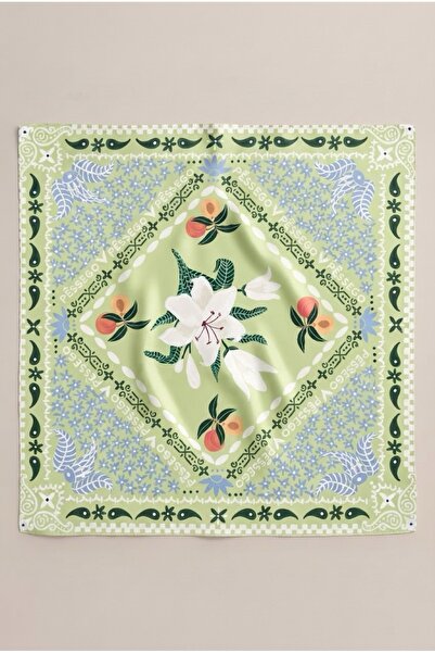 viki concept باندانا وشاح بنمط زهرة الزنبق باللون الأخضر الباستيل مقاس 50x50 سم