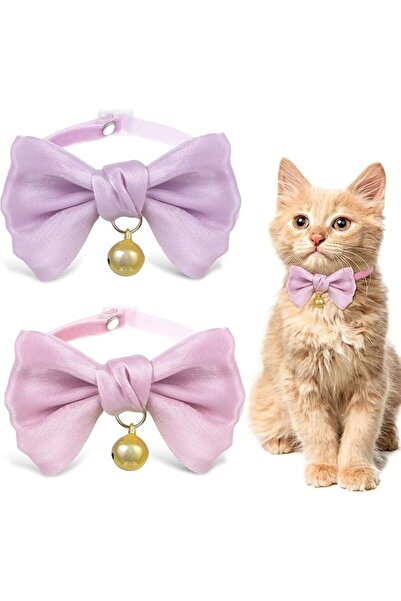KASTWAVE Cat Collar Bow Tie, 2Pcs Cute Cat Collar with Bells Adjustable Colla...