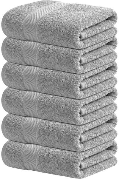 Infinitee Xclusives Premium Grey Hand Towels - Pack of 6, 40cm x 70cm Bathroo...