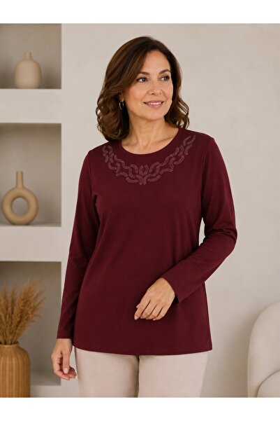 Gokco Women's Mother Blouse with Stones in Burgundy Color