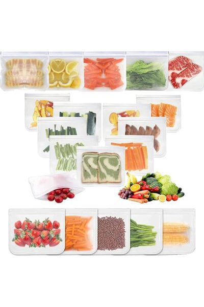 GENERAL Extra Thick Leakproof Stand Up Food Bags, 20 Reusable Freezer Sealer ...
