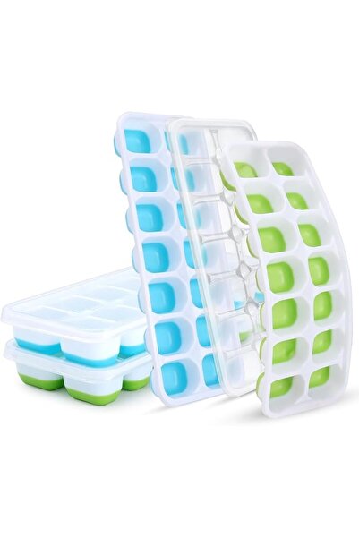 Tazweeq 4-Pack Silicone Ice Cube Trays with Lids, BPA-Free Stackable Molds