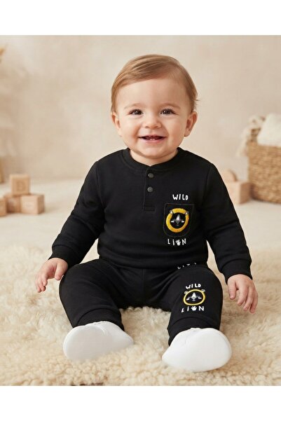 voyyo kids baby Baby Boy Winter 3 Threaded Threaded Lion Embroidered 6-9-12-1...
