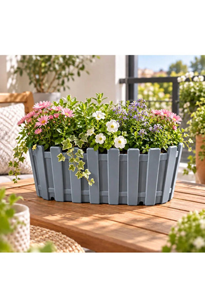 poliva home Dekoratif Çit Tasarımlı Saksı 3 LT 29,5x13x11 cm Drenajlı Plastik Balkon Saksısı İç ve Dış Mekan Saksısı