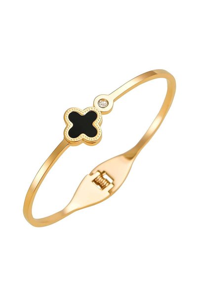 Generic Brand Midnight Clover Bangle - 18K Gold Plated Stainless Steel