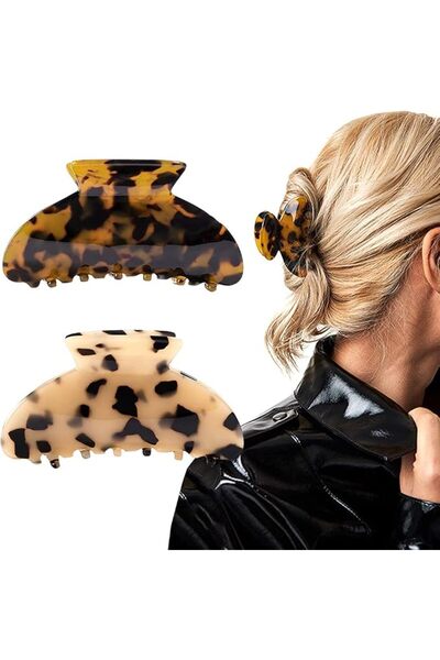Aileam قطعتان من مشابك الشعر على شكل موزة، مشابك شعر بتصميم فرنسي من السيلولو...