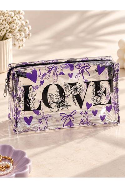 Zet Design Purple Patterned Transparent Makeup Bag