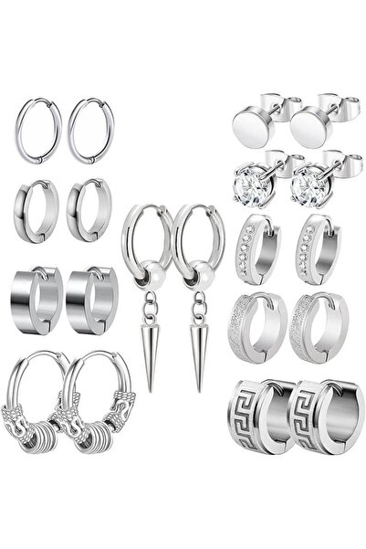 GENERAL 10 Pairs Stainless Steel Hoop Earrings for Men – Fashion Huggie Earri...