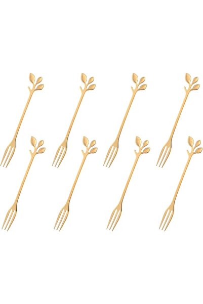 KASTWAVE 8-Piece Gold Mini Leaf Dessert Forks Set - 4.7" Elegant Stainless St...