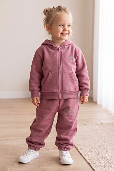 Babymod Baby Girl Hooded Cardigan 3-Piece Cotton Stone Decorated 2-Piece Set ...