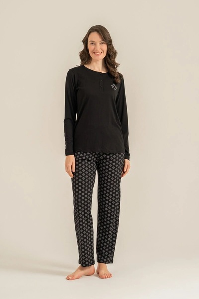 Pierre Cardin Buttoned Collar Modal Cotton Long Sleeved Women's Pajama Set