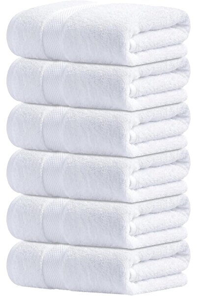 Infinitee Xclusives Premium White Hand Towels - Pack of 6, 40cm x 70cm Bathro...