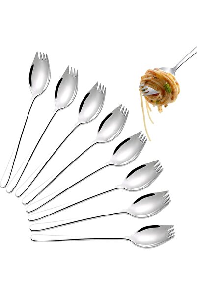 SYOSI Set of 8 Sporks Stainless Steel, 2-in-1 Multifunctional Metal Spork for...