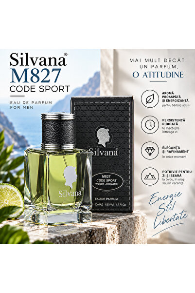 Silvana Parfum Bărbați M827 Code Sport, 50 ml, Fresh Lemnos-Aromatic, Persistent