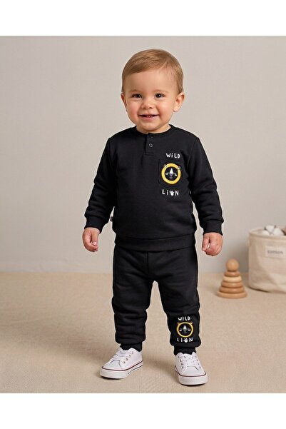 Ege Bebek Baby Boy Winter 3 Threaded Threaded Lion Embroidered 6-9-12-18-24 M...