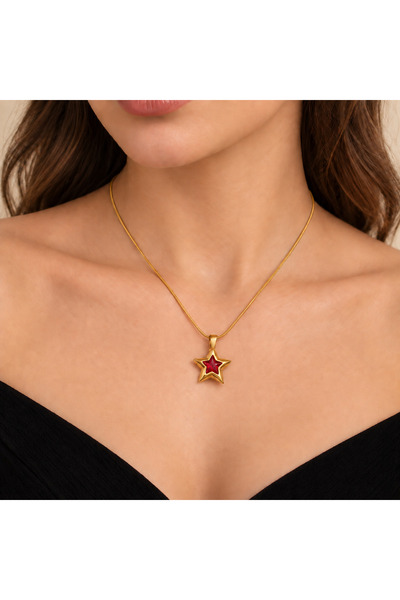 GlaMLo Accessories Ανοξείδωτο ατσάλινο κολιέ με μενταγιόν αστέρι, 41 + 7 εκ.
