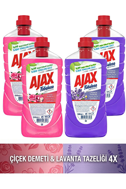 Ajax ÇİÇEK DEMETİ 1000ML 2X & LAVANTA TAZELİĞİ 1000ML 2X (4 ADET)