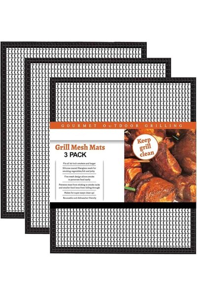 KASTWAVE Grill Mesh Mat Set, Non Stick BBQ Cooking Sheets, Reusable Teflon Fi...