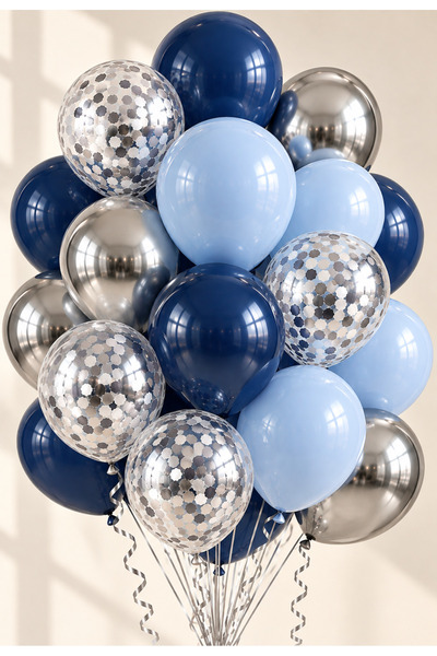 baloss fer Navy Blue Silver Balloon Set 20-Piece Chrome Silver Confetti Birth...