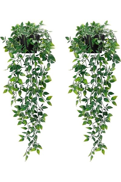 Arabest Artificial Hanging Plants, 2pcs Fake Hanging Plant UV Resistant Plast...