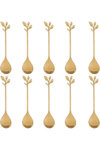Bukela 10 Piece Elegant Gold Leaf Coffee Spoons, Stainless Steel Espresso & D...