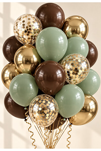 baloss fer Eucalyptus Brown Gold Balloon Set 20-Piece Chrome Gold Confetti Bi...