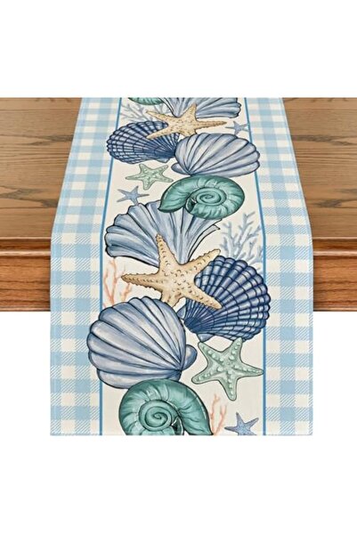 NALACAL Blue Beach Seashell Table Runner, Cheesecloth Table Runner, Summer Oc...