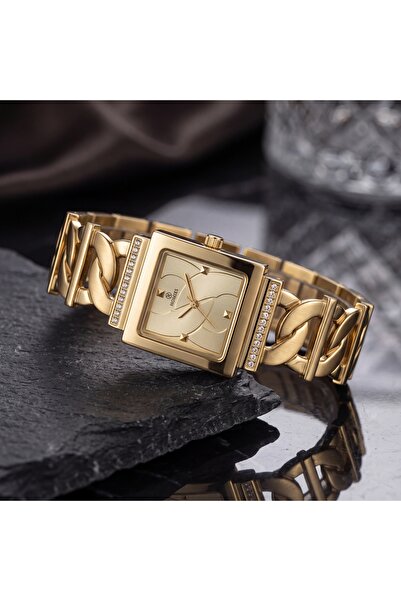 Homies Stone Detailed Square Case Chain Steel Cord Women's Wristwatch - Luxur...
