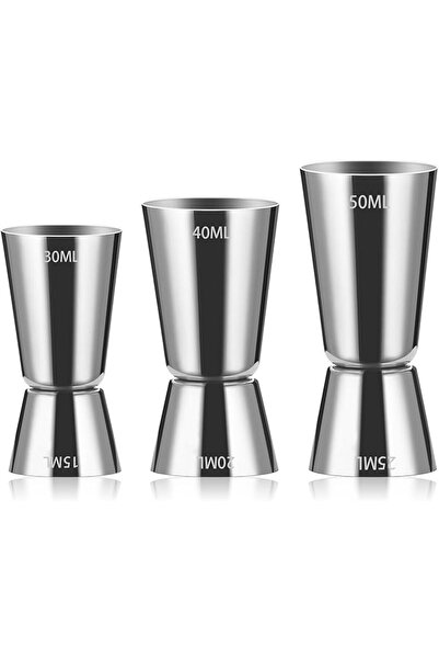 Oshima Tsubaki Stainless Steel Double Jigger Set of 3, Cocktail Measuring Cup...