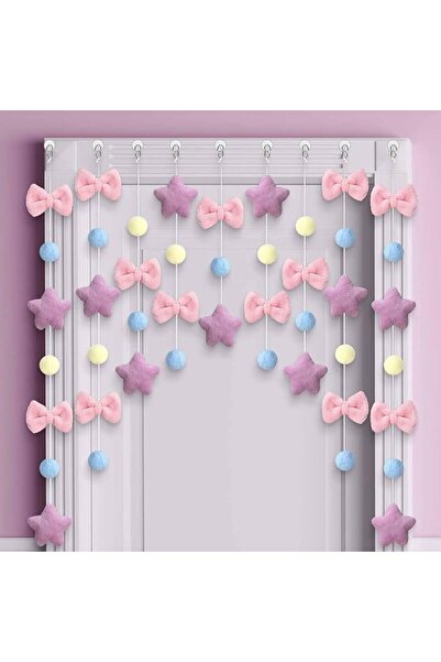 Tazweeq Adorable Pink Bow Door Curtain, Purple Cute Porch Wreath Hanging Stri...