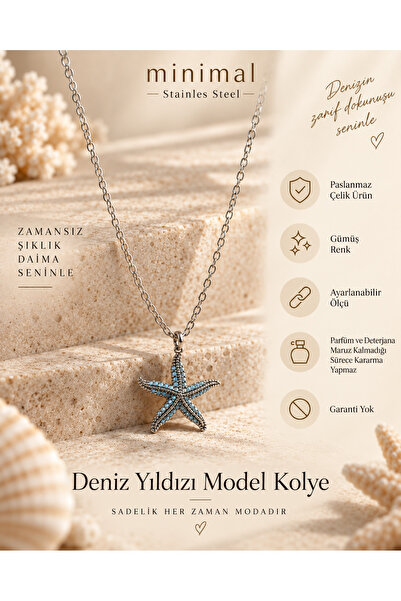 stainles steel Gümüş Rengi Deniz Yıldızı Kolye