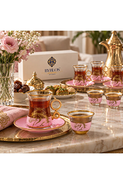Byblos Saudi Arabia Tea and Coffee Set Turkish Glass Tea Coffee Set - 18 Pcs ...