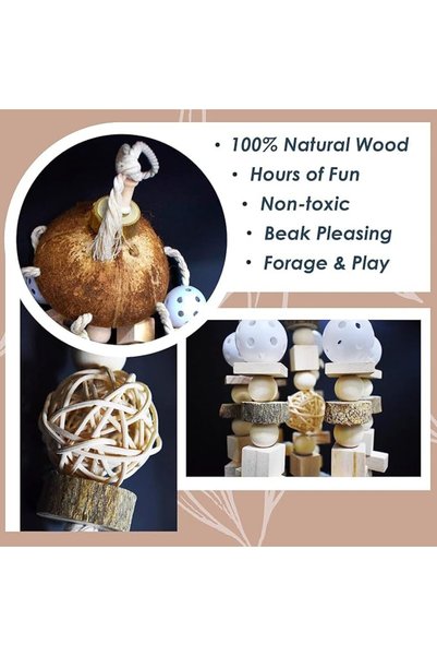 GENERAL Bird and Parrot Chewing Toy, Natural Wooden Block Cage Toys, Grey Parrot Biting Toy