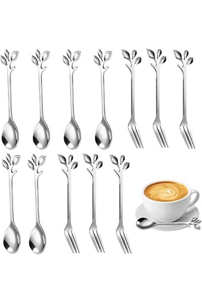 Bukela 12PCS Stainless Steel Leaf Coffee Spoon and Cake Fruit Forks, Kitchen ...
