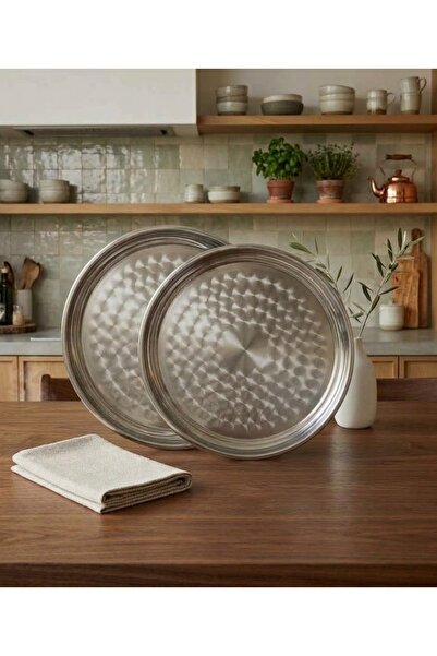 AR HOME طقم صواني أرز فولاذية من قطعتين - 40 سم