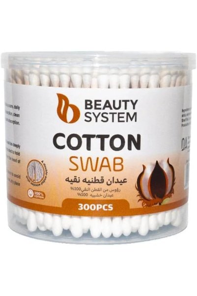 BEAUTY SYSTEM Pure Cotton Wooden Swabs, Double-Tipped Cotton Buds, Profession...
