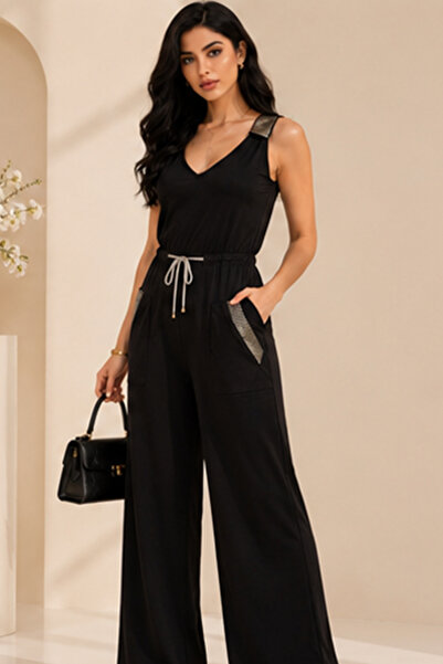Stylish Fashion جمبسوت من ستايلش فاشن تركي أسود عملي وأنيق بقصة صدر واسعة وطل...