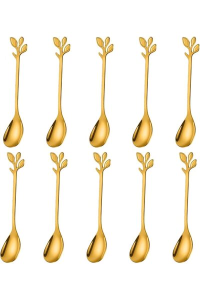 Ansawi AnSaw Stainless Steel Gold Leaf Coffee Spoon- 10 Pcs Creative Tablewar...