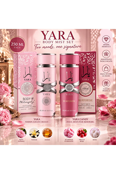 Lara Set 2 Body Mist YARA + YARA Candy 250 ml – parfum de corp damă, arabesc,...