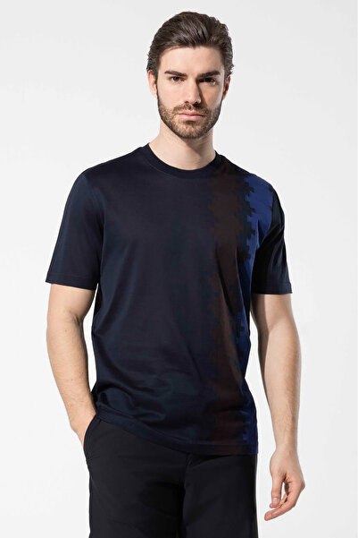Erkek Merserize Bisiklet Yaka T-Shirt U07017 Lacivert
