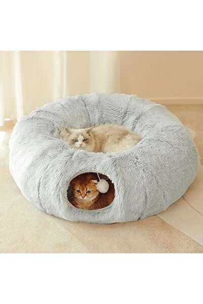 GENERAL Indoor Cat Tunnel Design Bed, Warm Donut Cat Play Tunnel with Center ...
