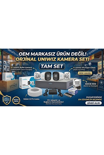 UNIWIZ 4 Kameralı AHD Kamera Seti - TAM SET (500GB HDD + 100M Kablo Dahil)