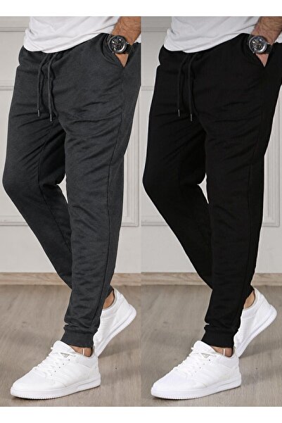 SURMARİ Set of 2 Unisex Regular Fit Ribbed Leg Black, Gray, Navy Blue, Anthra...