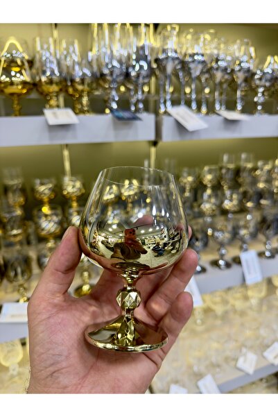 Vakıf home Bohemia Kristal 1 Adet Ayaklı Titanyum Gold Kahve Yanı Su Bardağı ...