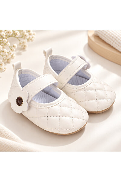 Hibobi Premium EU18-19 Baby Girl Mary Jane Shoes, Quilted Shoes with Flower D...